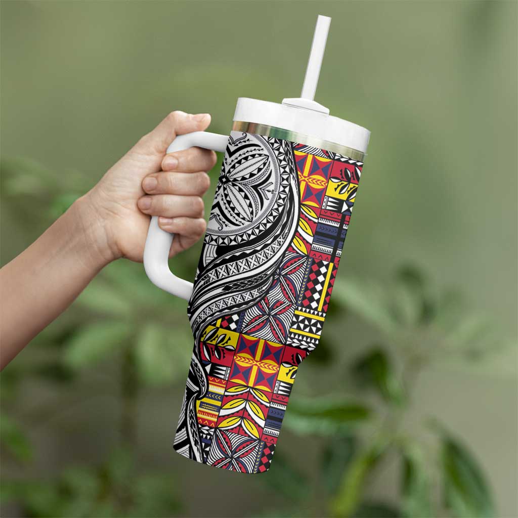 Niue Hiapo and Maori Decoration Tattoos Tumbler With Handle - Polynesian Pride