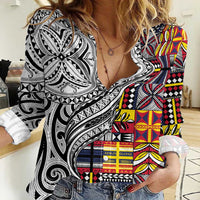 Niue Hiapo and Maori Decoration Tattoos Women Casual Shirt - Polynesian Pride
