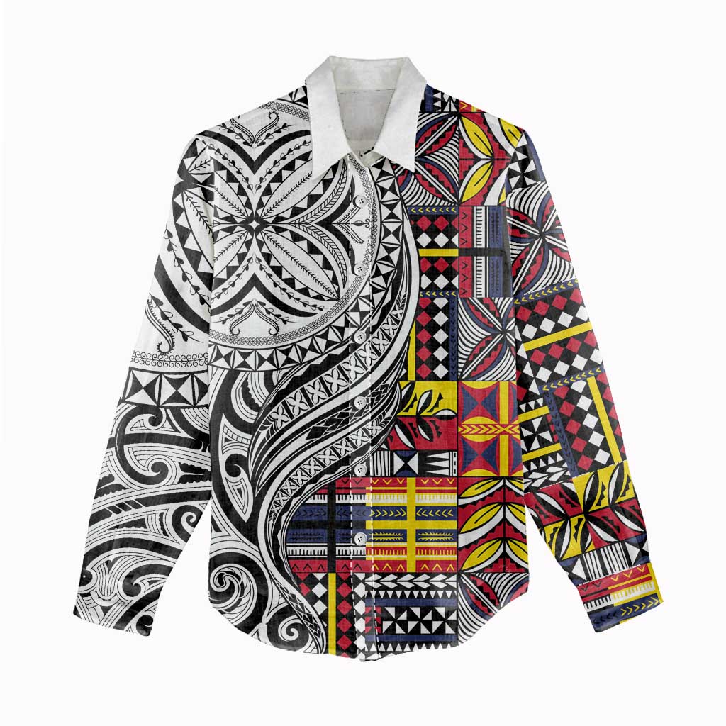 Niue Hiapo and Maori Decoration Tattoos Women Casual Shirt - Polynesian Pride