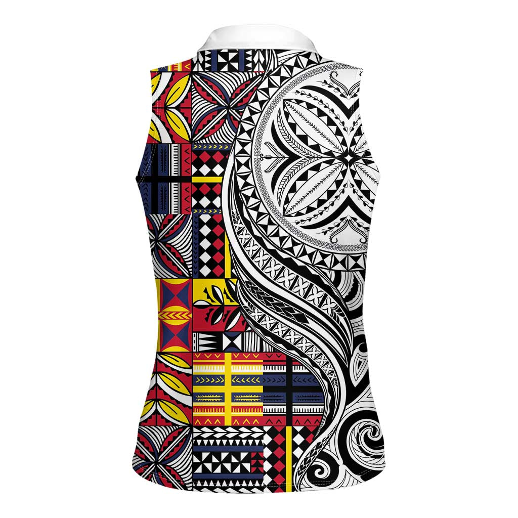 Niue Hiapo and Maori Decoration Tattoos Women Sleeveless Polo Shirt - Polynesian Pride