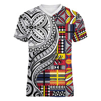 Niue Hiapo and Maori Decoration Tattoos Women V-Neck T-Shirt - Polynesian Pride