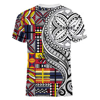 Niue Hiapo and Maori Decoration Tattoos Women V-Neck T-Shirt - Polynesian Pride