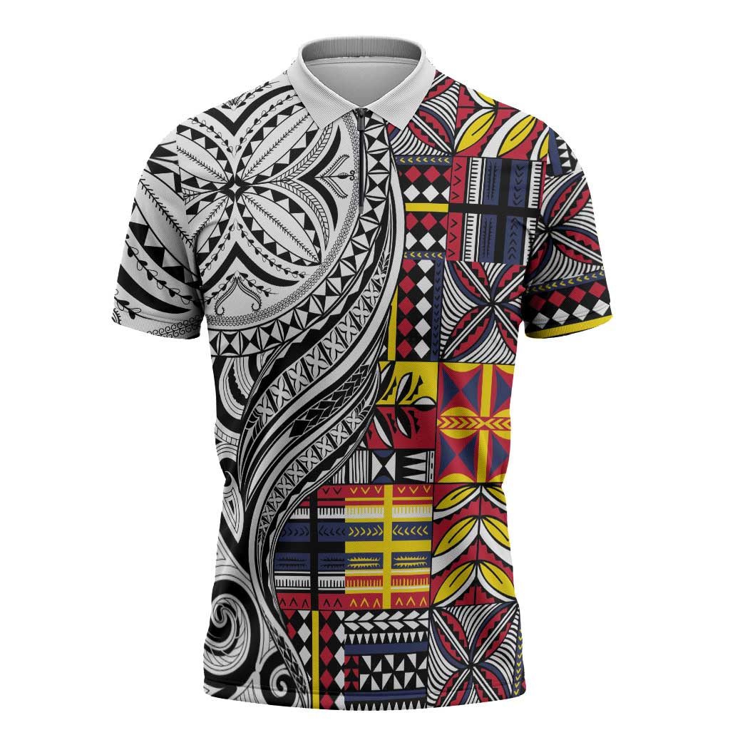 Niue Hiapo and Maori Decoration Tattoos Zipper Polo Shirt - Polynesian Pride