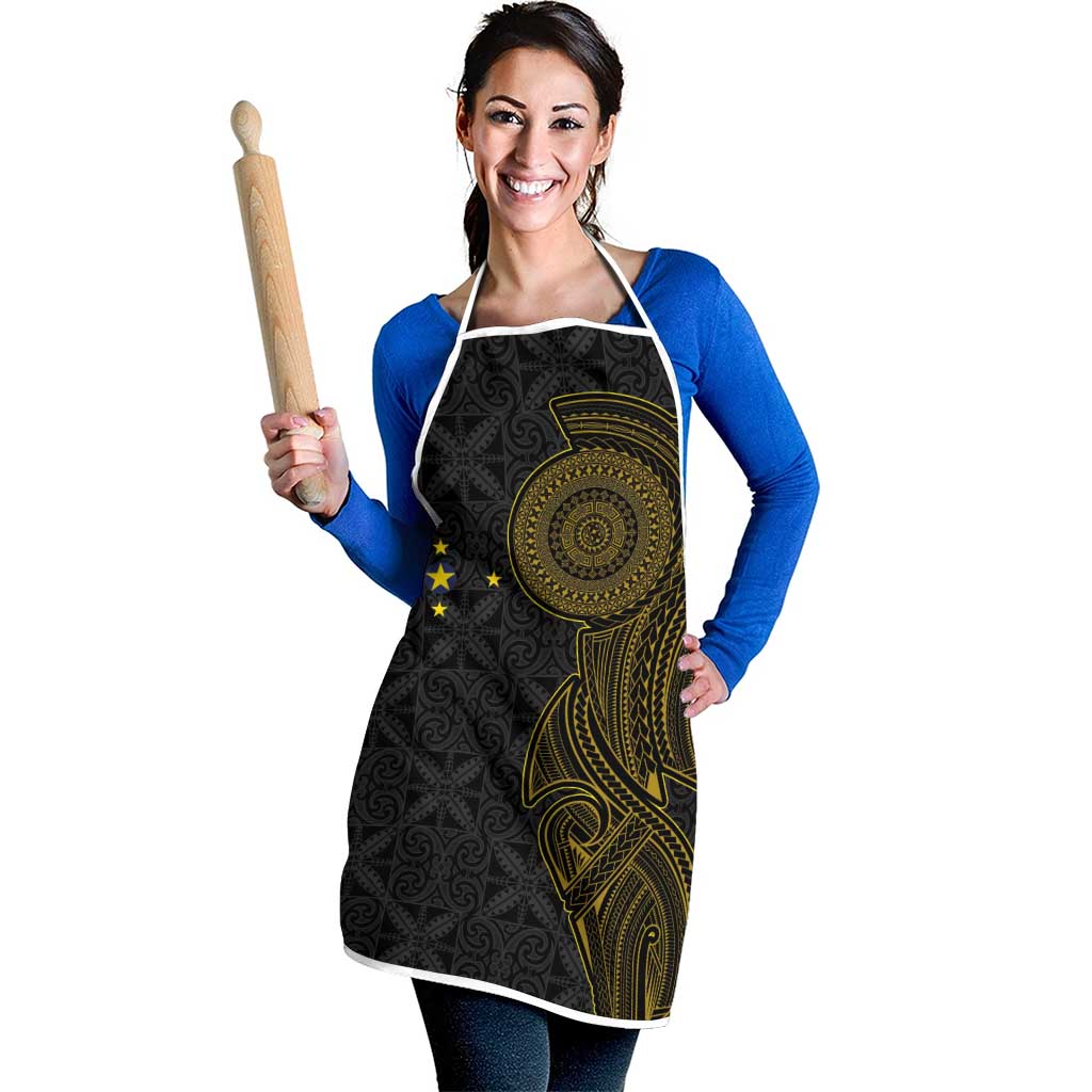 Niue Polynesian Hiapo Tattoo Art Apron Half Style Black Gold Color - Polynesian Pride