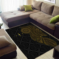 Niue Polynesian Hiapo Tattoo Art Area Rug Half Style Black Gold Color - Polynesian Pride