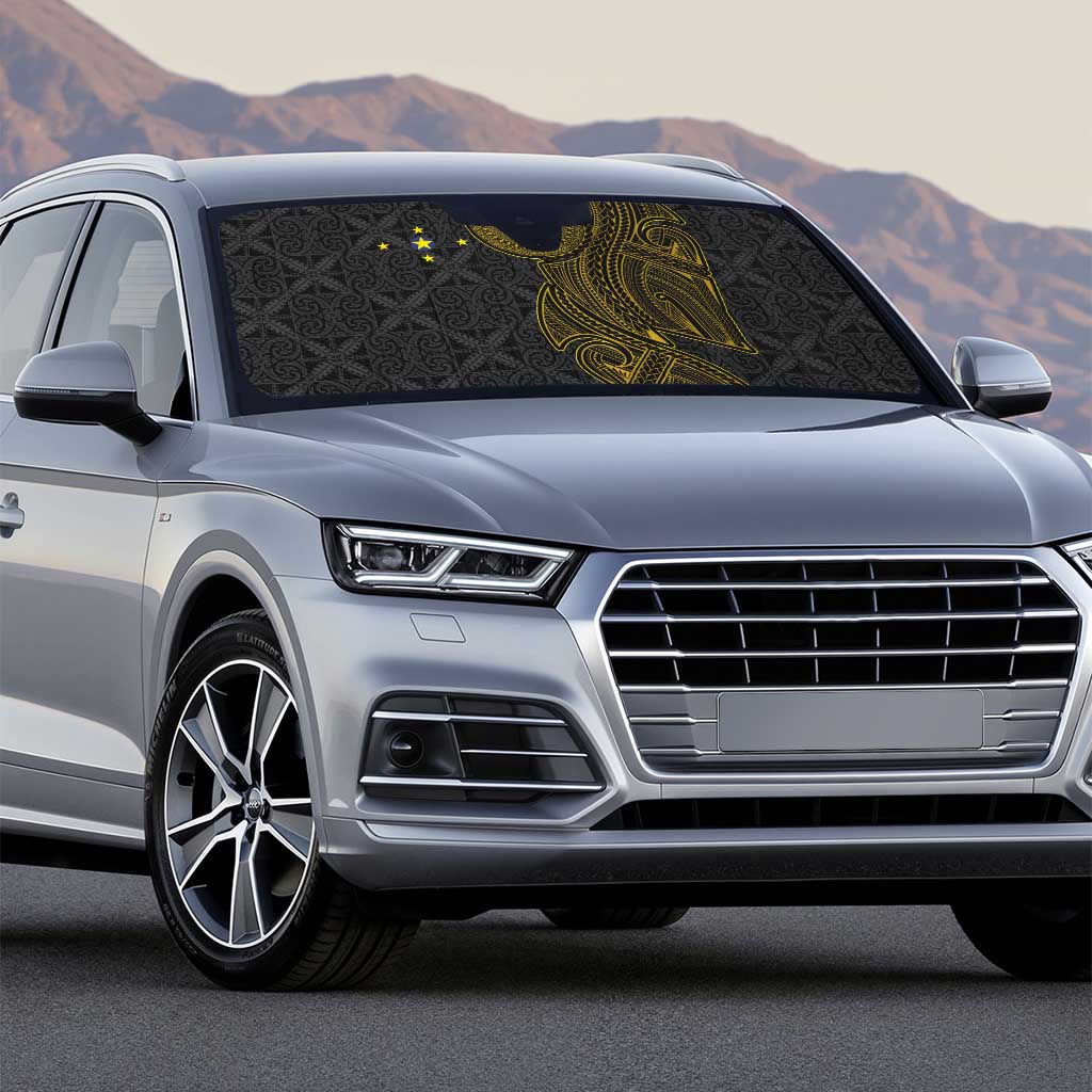 Niue Polynesian Hiapo Tattoo Art Auto Sun Shade Half Style Black Gold Color - Polynesian Pride