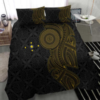 Niue Polynesian Hiapo Tattoo Art Bedding Set Half Style Black Gold Color - Polynesian Pride