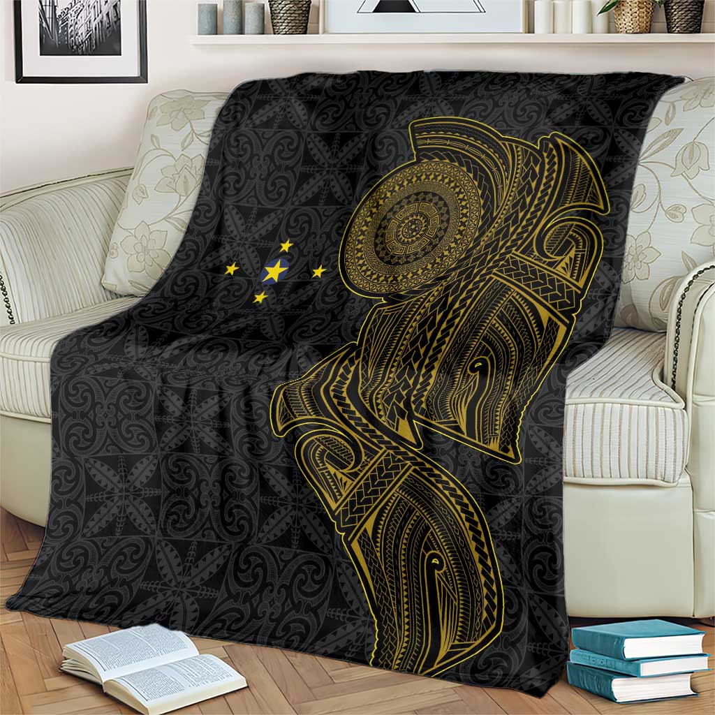 Niue Polynesian Hiapo Tattoo Art Blanket Half Style Black Gold Color - Polynesian Pride