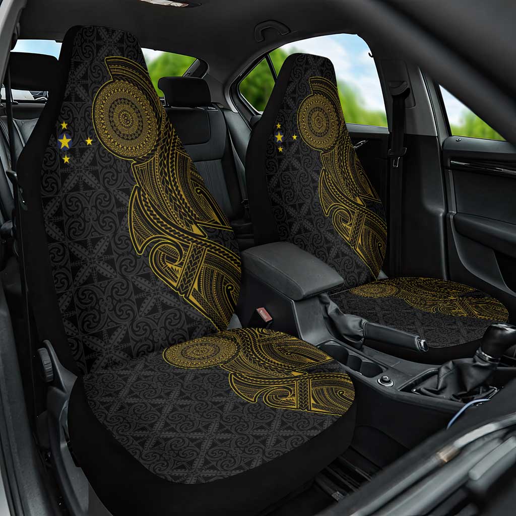 Niue Polynesian Hiapo Tattoo Art Car Seat Cover Half Style Black Gold Color - Polynesian Pride