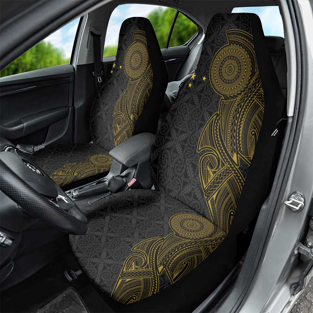 Niue Polynesian Hiapo Tattoo Art Car Seat Cover Half Style Black Gold Color - Polynesian Pride