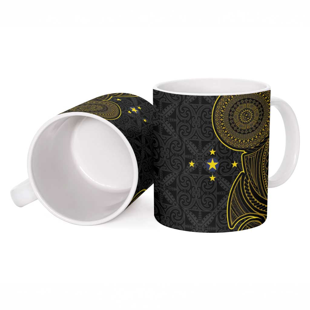 Niue Polynesian Hiapo Tattoo Art Ceramic Mug Half Style Black Gold Color - Polynesian Pride