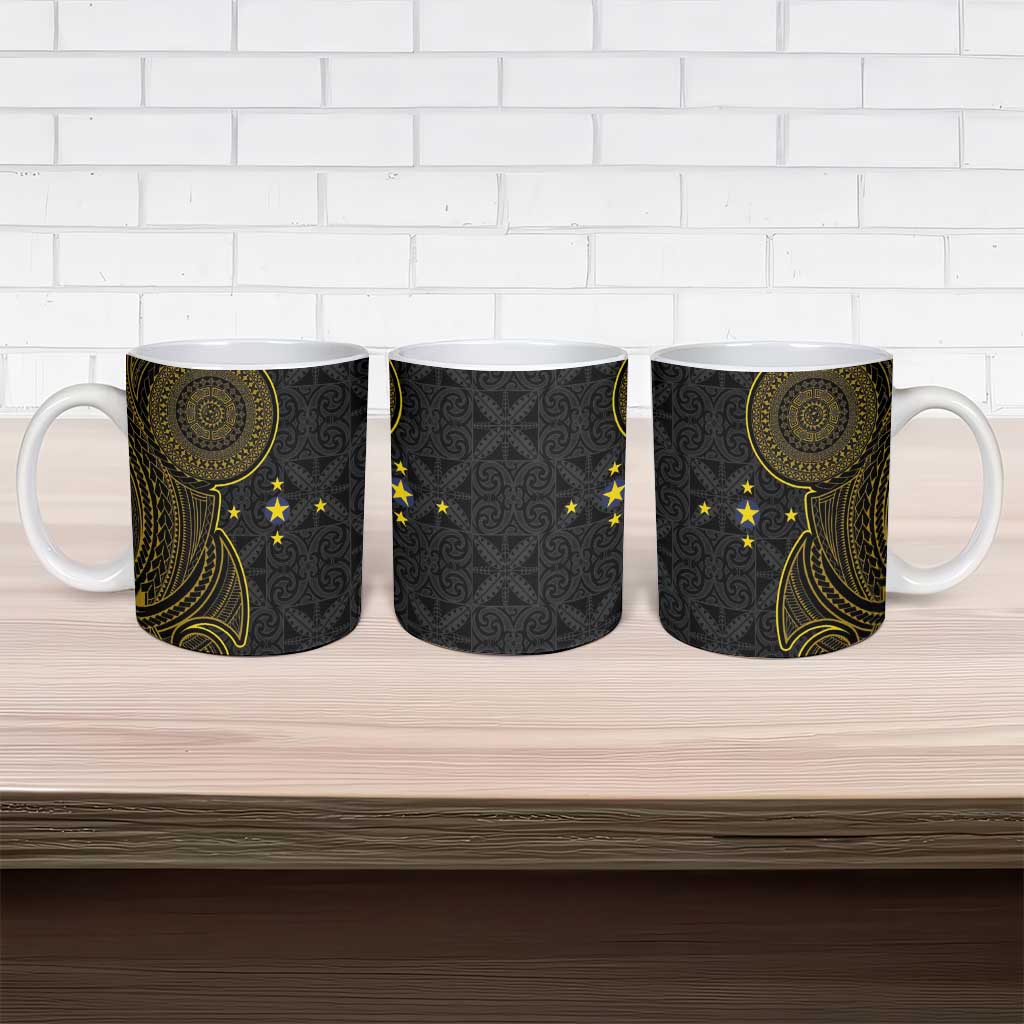 Niue Polynesian Hiapo Tattoo Art Ceramic Mug Half Style Black Gold Color - Polynesian Pride