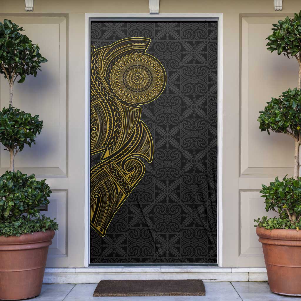 Niue Polynesian Hiapo Tattoo Art Door Cover Half Style Black Gold Color - Polynesian Pride