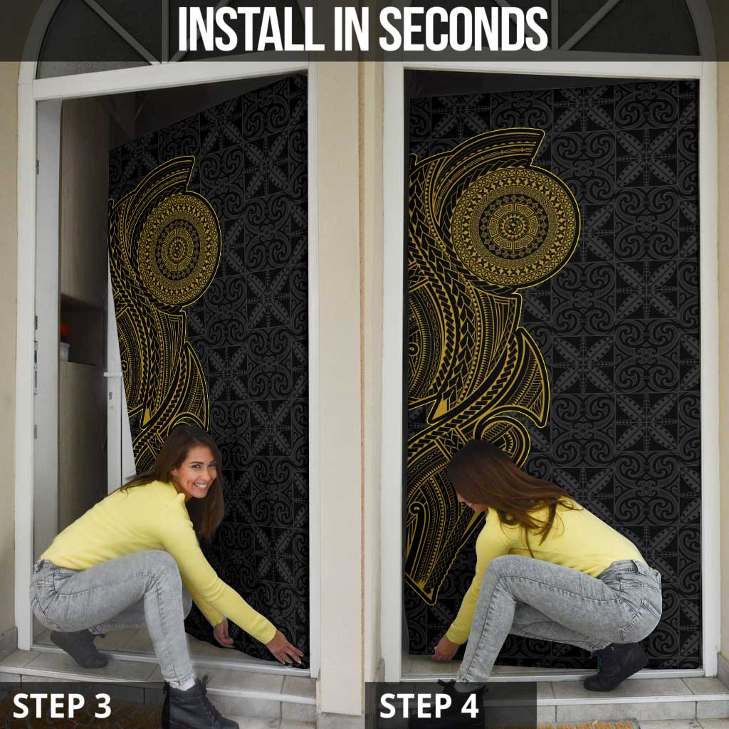 Niue Polynesian Hiapo Tattoo Art Door Cover Half Style Black Gold Color - Polynesian Pride