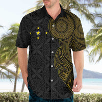 Niue Polynesian Hiapo Tattoo Art Hawaiian Shirt Half Style Black Gold Color - Polynesian Pride