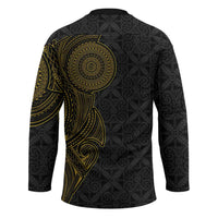 Niue Polynesian Hiapo Tattoo Art Hockey Jersey Half Style Black Gold Color - Polynesian Pride