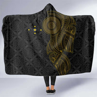 Niue Polynesian Hiapo Tattoo Art Hooded Blanket Half Style Black Gold Color - Polynesian Pride