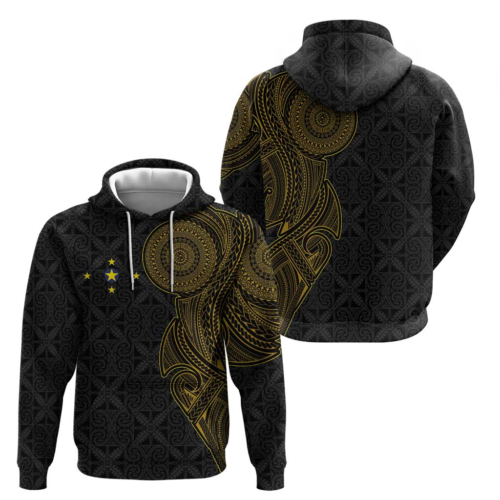 Niue Polynesian Hiapo Tattoo Art Hoodie Half Style Black Gold Color - Polynesian Pride
