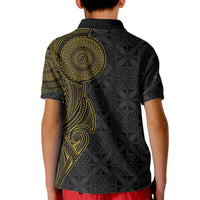Niue Polynesian Hiapo Tattoo Art Kid Polo Shirt Half Style Black Gold Color - Polynesian Pride