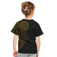 Niue Polynesian Hiapo Tattoo Art Kid T Shirt Half Style Black Gold Color - Polynesian Pride