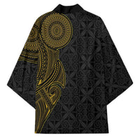 Niue Polynesian Hiapo Tattoo Art Kimono Half Style Black Gold Color - Polynesian Pride