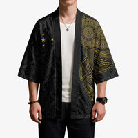 Niue Polynesian Hiapo Tattoo Art Kimono Half Style Black Gold Color - Polynesian Pride