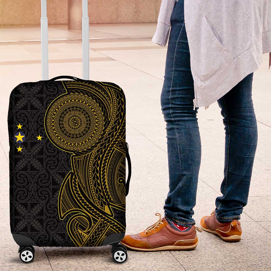 Niue Polynesian Hiapo Tattoo Art Luggage Cover Half Style Black Gold Color - Polynesian Pride