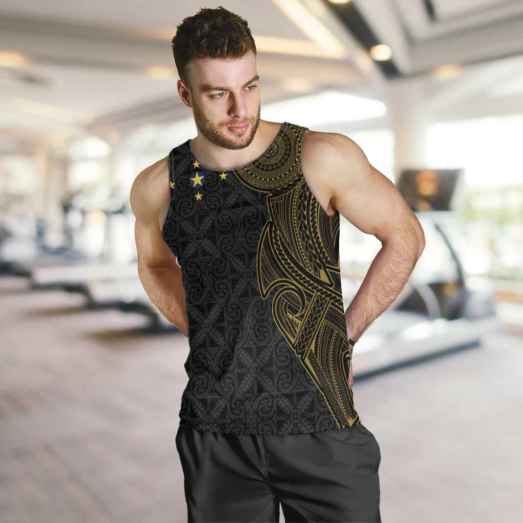 Niue Polynesian Hiapo Tattoo Art Men Tank Top Half Style Black Gold Color - Polynesian Pride