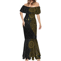 Niue Polynesian Hiapo Tattoo Art Mermaid Dress Half Style Black Gold Color - Polynesian Pride