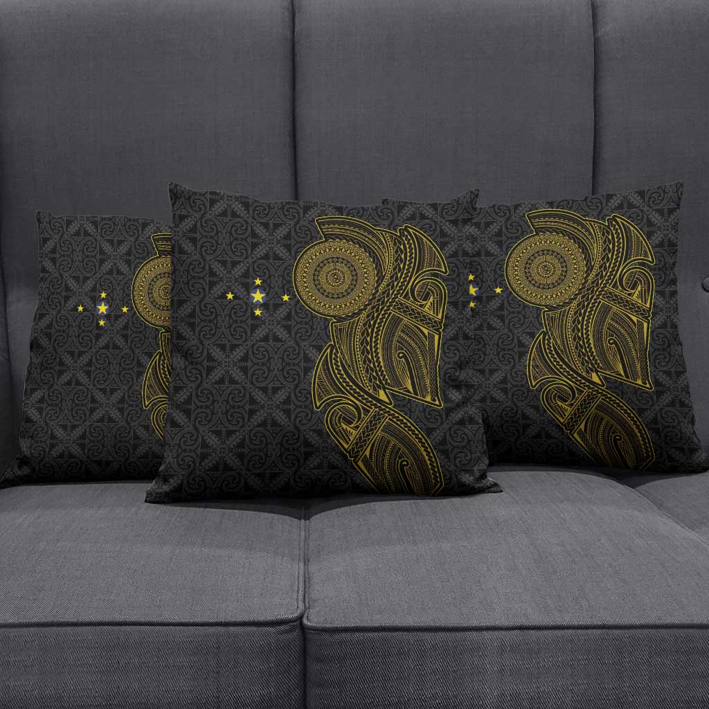 Niue Polynesian Hiapo Tattoo Art Pillow Cover Half Style Black Gold Color - Polynesian Pride