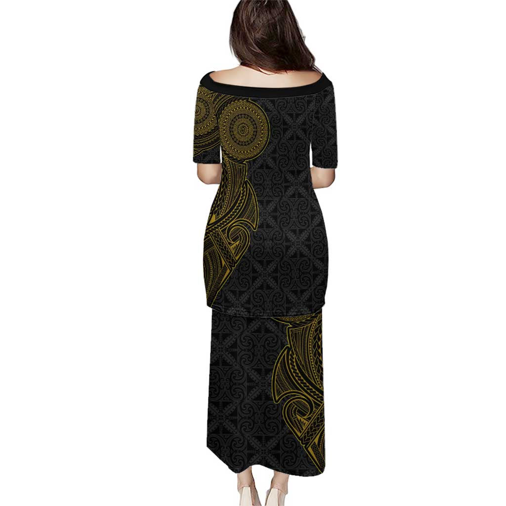 Niue Polynesian Hiapo Tattoo Art Puletasi Half Style Black Gold Color - Polynesian Pride