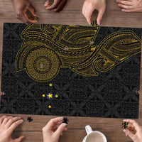 Niue Polynesian Hiapo Tattoo Art Puzzle Half Style Black Gold Color - Polynesian Pride