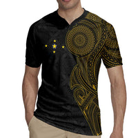 Niue Polynesian Hiapo Tattoo Art Rugby Jersey Half Style Black Gold Color - Polynesian Pride