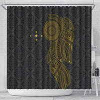 Niue Polynesian Hiapo Tattoo Art Shower Curtain Half Style Black Gold Color - Polynesian Pride
