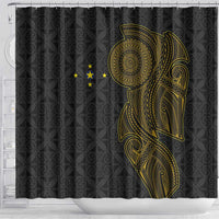 Niue Polynesian Hiapo Tattoo Art Shower Curtain Half Style Black Gold Color - Polynesian Pride