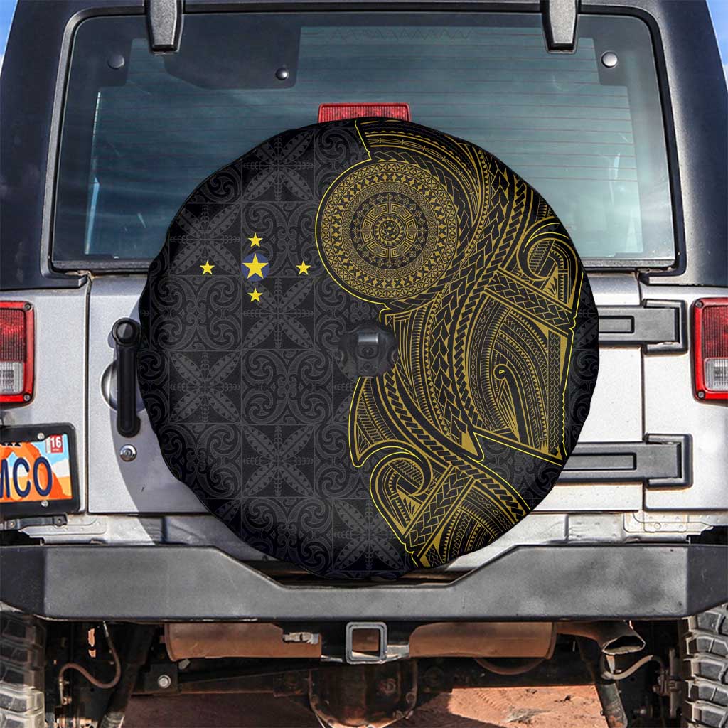 Niue Polynesian Hiapo Tattoo Art Spare Tire Cover Half Style Black Gold Color - Polynesian Pride