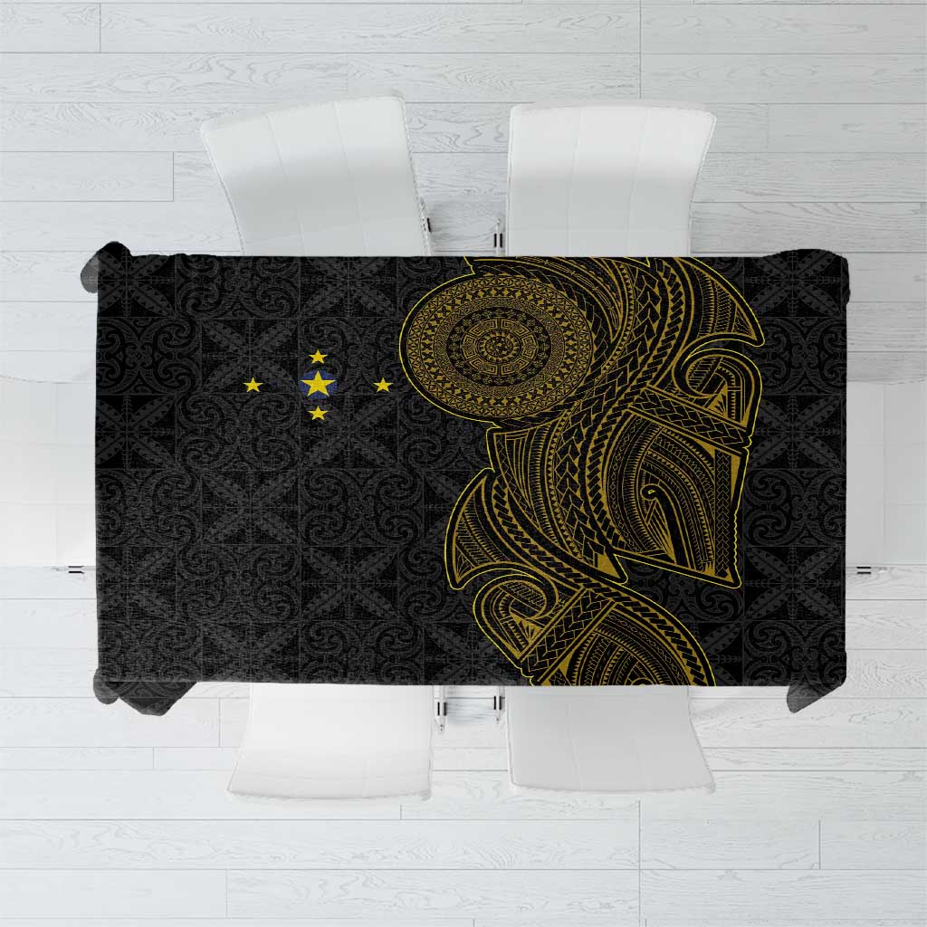 Niue Polynesian Hiapo Tattoo Art Tablecloth Half Style Black Gold Color - Polynesian Pride