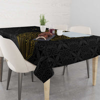 Niue Polynesian Hiapo Tattoo Art Tablecloth Half Style Black Gold Color - Polynesian Pride