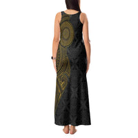 Niue Polynesian Hiapo Tattoo Art Tank Maxi Dress Half Style Black Gold Color - Polynesian Pride
