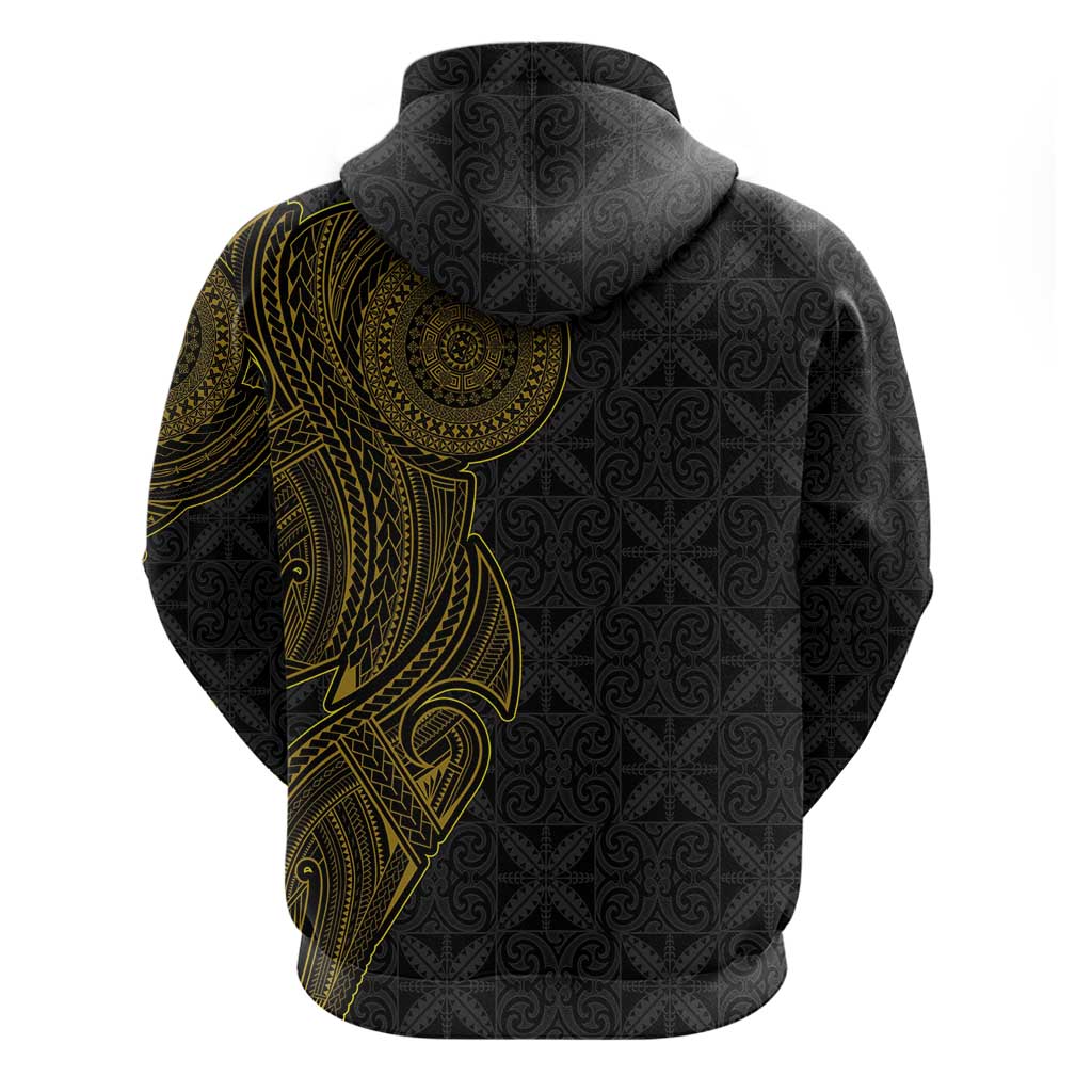 Niue Polynesian Hiapo Tattoo Art Zip Hoodie Half Style Black Gold Color - Polynesian Pride
