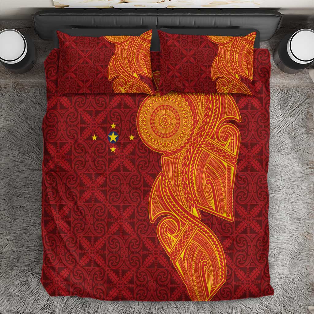 Niue Polynesian Hiapo Tattoo Art Bedding Set Half Style Red Yellow Color - Polynesian Pride