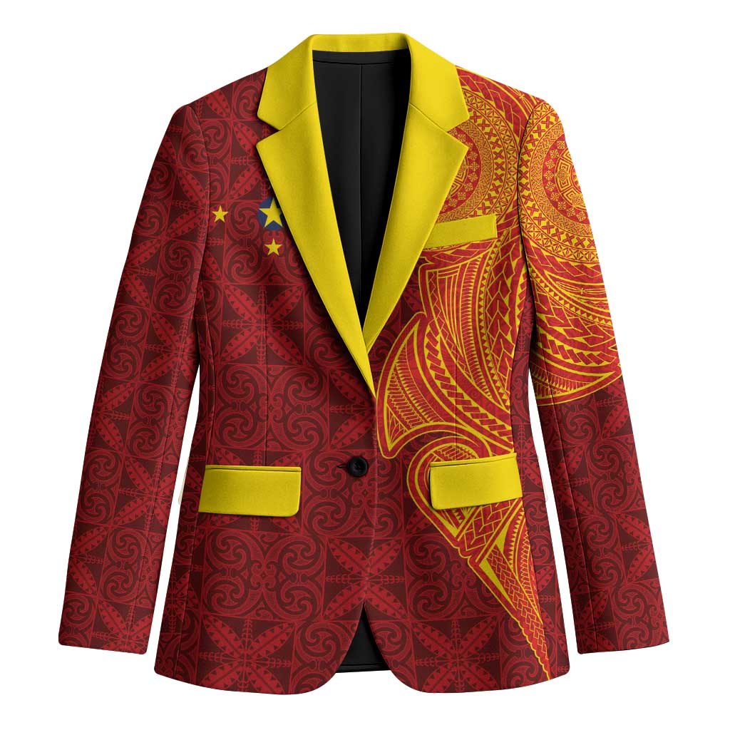 Niue Polynesian Hiapo Tattoo Art Blazer Half Style Red Yellow Color - Polynesian Pride