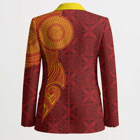 Niue Polynesian Hiapo Tattoo Art Blazer Half Style Red Yellow Color - Polynesian Pride