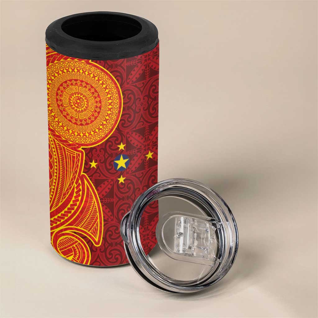 Niue Polynesian Hiapo Tattoo Art 4 in 1 Can Cooler Tumbler Half Style Red Yellow Color - Polynesian Pride