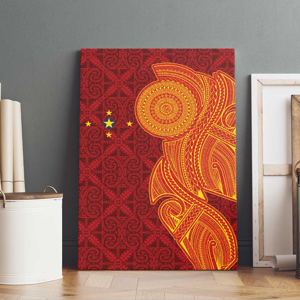 Niue Polynesian Hiapo Tattoo Art Canvas Wall Art Half Style Red Yellow Color - Polynesian Pride