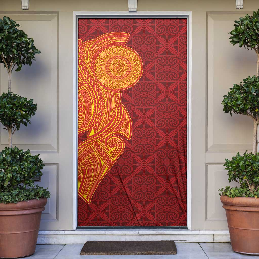 Niue Polynesian Hiapo Tattoo Art Door Cover Half Style Red Yellow Color - Polynesian Pride