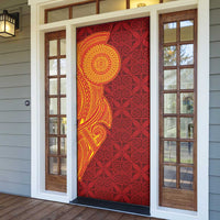 Niue Polynesian Hiapo Tattoo Art Door Cover Half Style Red Yellow Color - Polynesian Pride