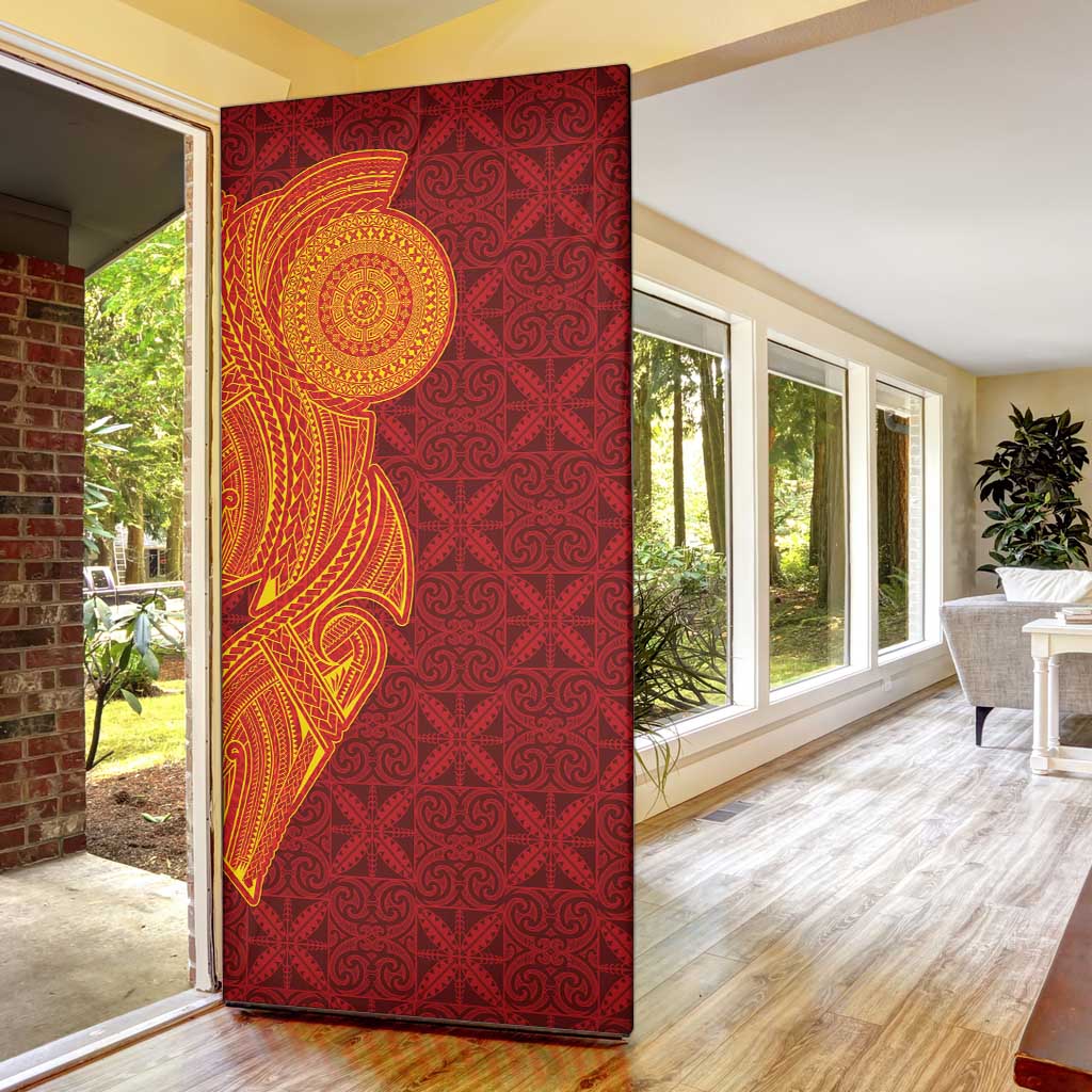 Niue Polynesian Hiapo Tattoo Art Door Cover Half Style Red Yellow Color - Polynesian Pride