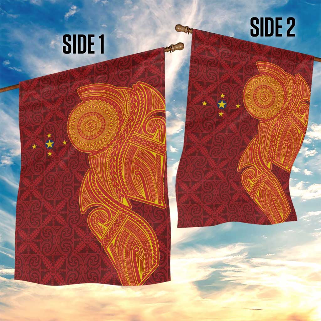 Niue Polynesian Hiapo Tattoo Art Garden Flag Half Style Red Yellow Color - Polynesian Pride