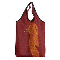 Niue Polynesian Hiapo Tattoo Art Grocery Bag Half Style Red Yellow Color - Polynesian Pride